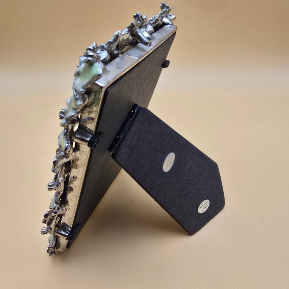 YOSCA Ornate Floral Photo Frame Silver Tone Enamel Pearls Rhinestones Display - Picture 5 of 14